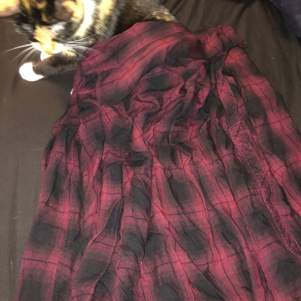 Red and black long sleeved cardigan flannel